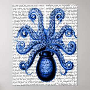 Vintage Blue Octopus 1 Underside Poster