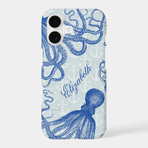 Vintage Blue Octopus with Anchors Personalised