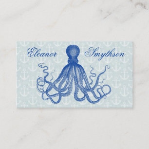 Vintage Blue Octopus with Anchors Personalised Business Card