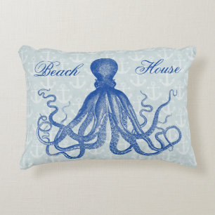 Vintage Blue Octopus with Anchors Personalised Decorative Cushion