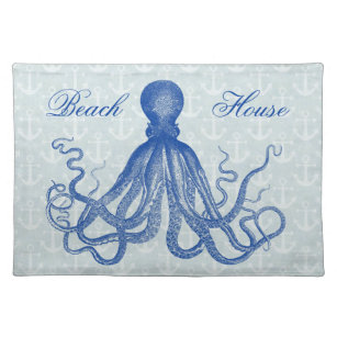 Vintage Blue Octopus with Anchors Personalised Placemat