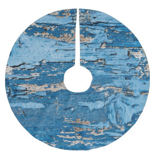 Vintage Blue: Old Wooden Texture Brushed Polyester Tree Skirt