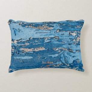 Vintage Blue: Old Wooden Texture Decorative Cushion