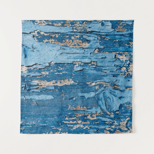 Vintage Blue: Old Wooden Texture Tapestry (Front)