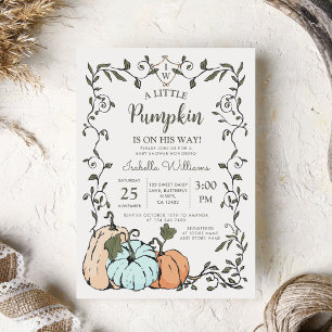 Vintage Blue Orange Pumpkin Boy Baby Shower Invitation