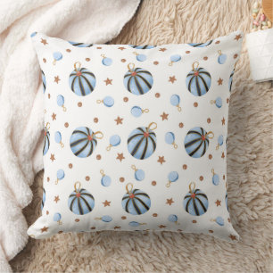 Vintage Blue Ornaments & Golden Stars Pattern Cushion