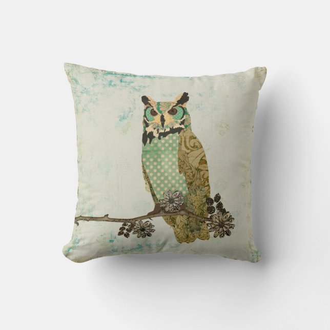 Vintage  Blue Owl  Mojo Pillow (Front)