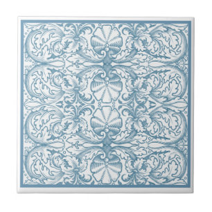 Vintage Blue Oyster Shell and Seaweed Art Nouveau Ceramic Tile