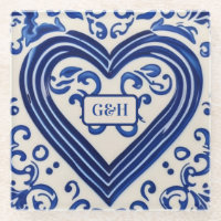 Vintage Blue Paint Ceramic Look Heart for Couples
