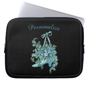 Vintage Blue Pansies in Victorian Shoe Personalise Laptop Sleeve