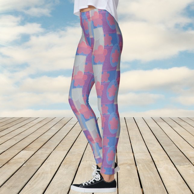 Vintage Blue Patch Pattern Leggings (Vintage Blue Patch Pattern Leggings)