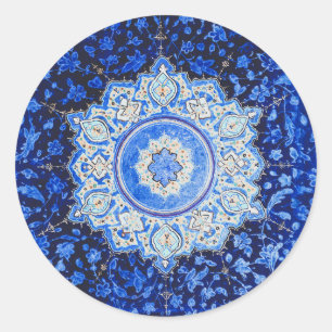 Vintage Blue Pattern With Floral Mandala Classic Round Sticker