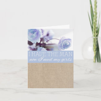 Vintage Blue Peony Burlap Bridesmaid Request Card