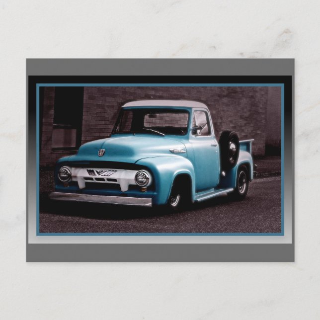 Vintage Blue Pickup Truck Postcard (Front)