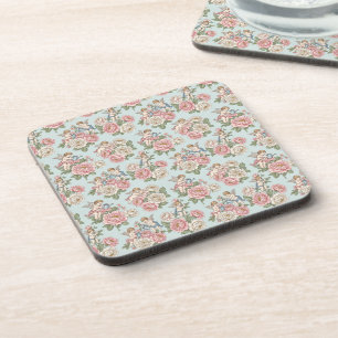 Vintage Blue & Pink Coquette Cherub Angel Rose Coaster