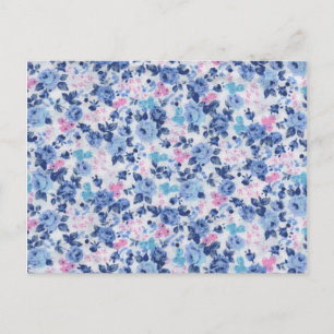 Vintage Blue Pink Cute Roses Floral Pattern Postcard