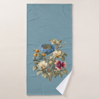 Vintage Blue & Pink Floral Bath Towel