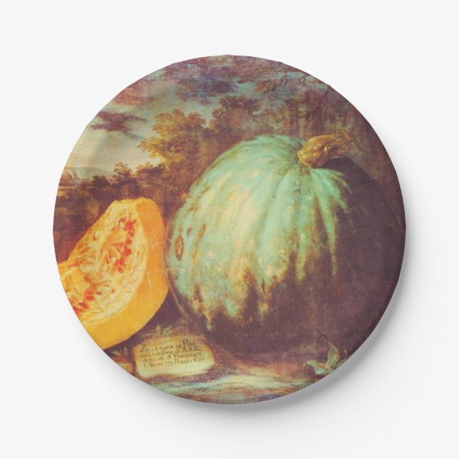 Vintage blue pumpkin heirloom fall painting paper plate (Front)