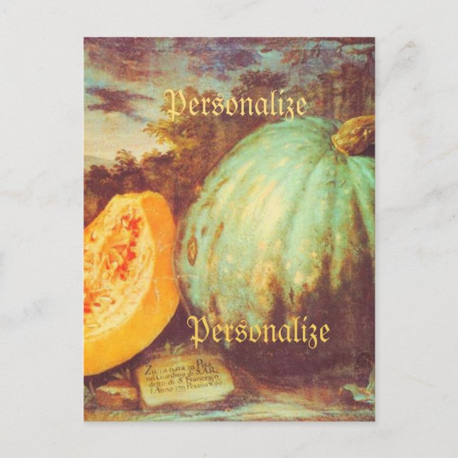 Vintage blue pumpkin heirloom fall renaissance  holiday postcard (Front)