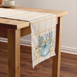 Vintage Blue Pumpkins Caramel Chequered Short Table Runner