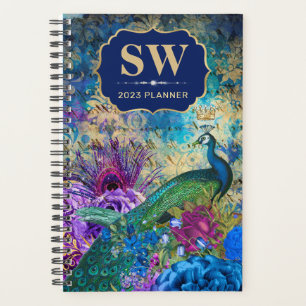 Vintage Blue, Purple and Gold floral Peacock Planner