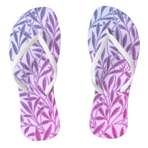 Vintage Blue Purple Willow Leaves Botanical Thongs