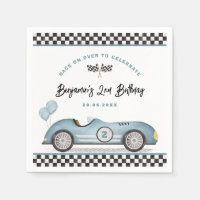 Vintage Blue Racing Car Two Fast Boy 2nd Birthday