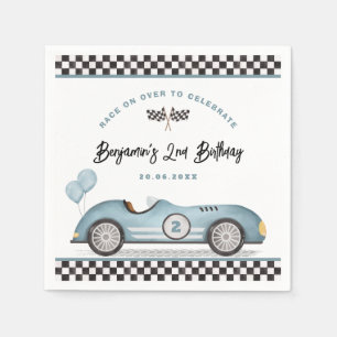 Vintage Blue Racing Car Two Fast Boy 2nd Birthday Napkin