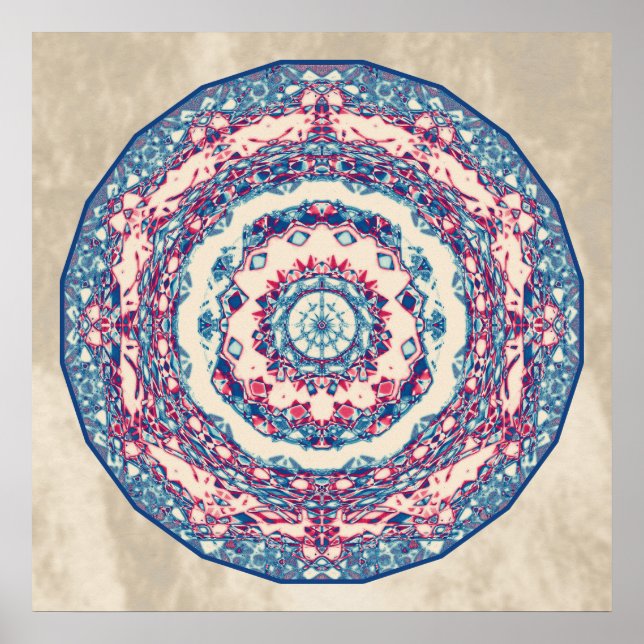 Vintage Blue Red Abstract Mandala Art Design Poster (Front)
