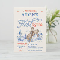 Vintage Blue Red Bronco First Rodeo 1st Birthday