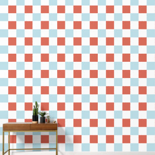 Vintage Blue Red Retro Chequerboard USA Wallpaper
