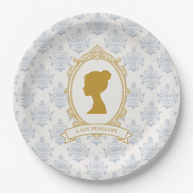Vintage Blue Regency Cameo Bridal Shower Paper Plate (Front)