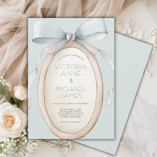 Vintage Blue Ribbons Wedding Invitation