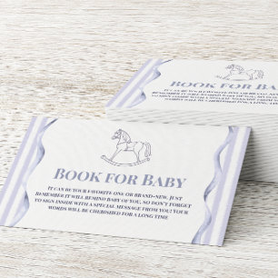 Vintage Blue Rocking Horse Book For Baby Shower Enclosure Card