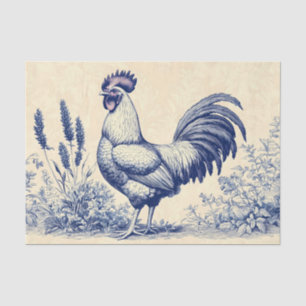 Vintage Blue Rooster in a Floral Garden Tissue Paper