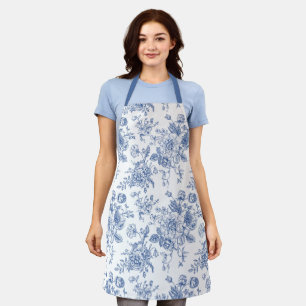 Vintage Blue Rose Floral Pattern Apron