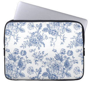 Vintage Blue Rose Floral Pattern Laptop Sleeve