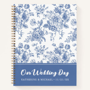 Vintage Blue Rose Floral Pattern   Our Wedding Day Notebook