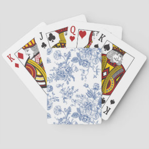 Vintage Blue Rose Floral Pattern Playing Cards