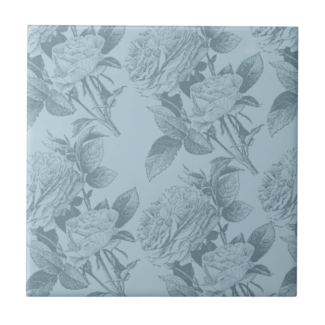Vintage Blue Roses Ceramic Tile (Front)