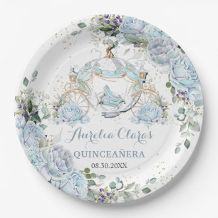 Vintage Blue Roses Princess Coach Paper Plate