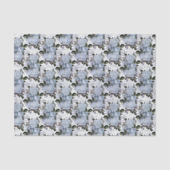 Vintage Blue Roses Tissue Paper (Front)