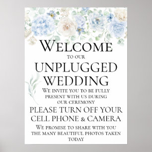 Vintage Blue Roses Unplugged Wedding Ceremony Poster