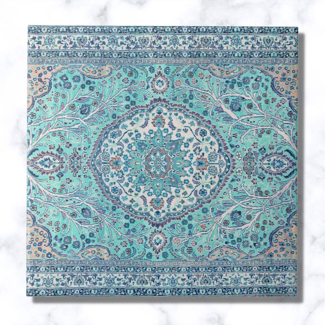 Vintage Blue Rug Pattern Ceramic Tile (Creator Uploaded)