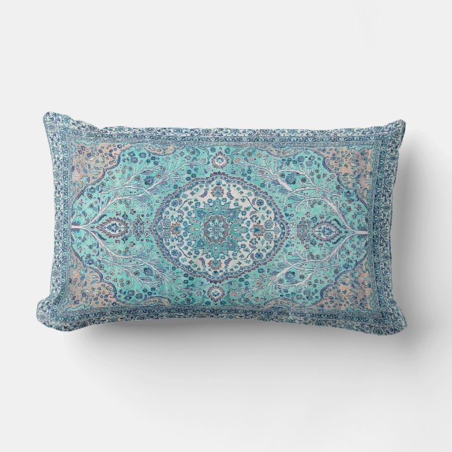 Vintage Blue Rug Pattern Lumbar Cushion (Front)