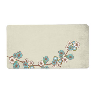 Vintage blue sakura flowers Label