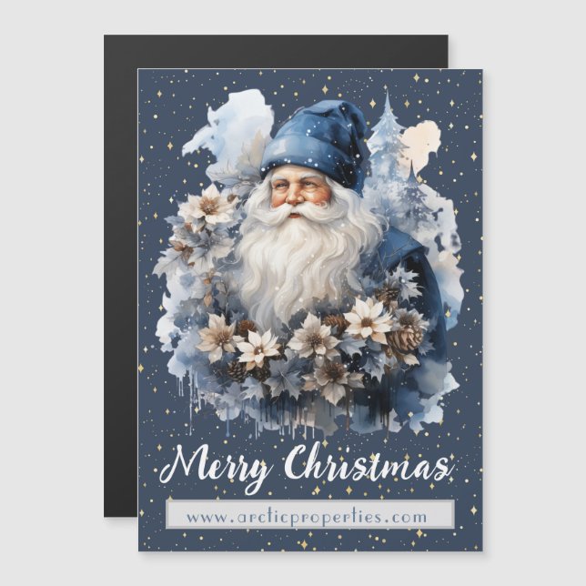Vintage Blue Santa Holiday Magnetic Card (Front/Back)