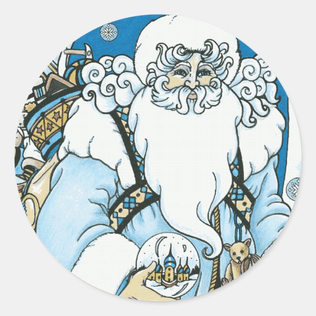 Vintage Blue Santa Sticker (Front)
