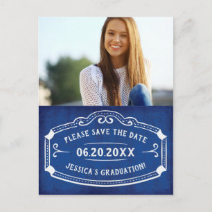 Vintage Blue Save The Date Graduation Photo Postcard