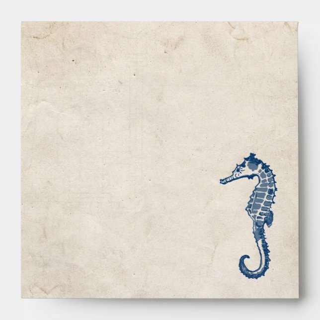 Vintage Blue Sea Horse Beach Envelopes (Front)